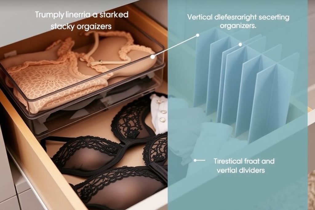 Démonstration de rangement vertical de lingerie avec des accessoires tendance