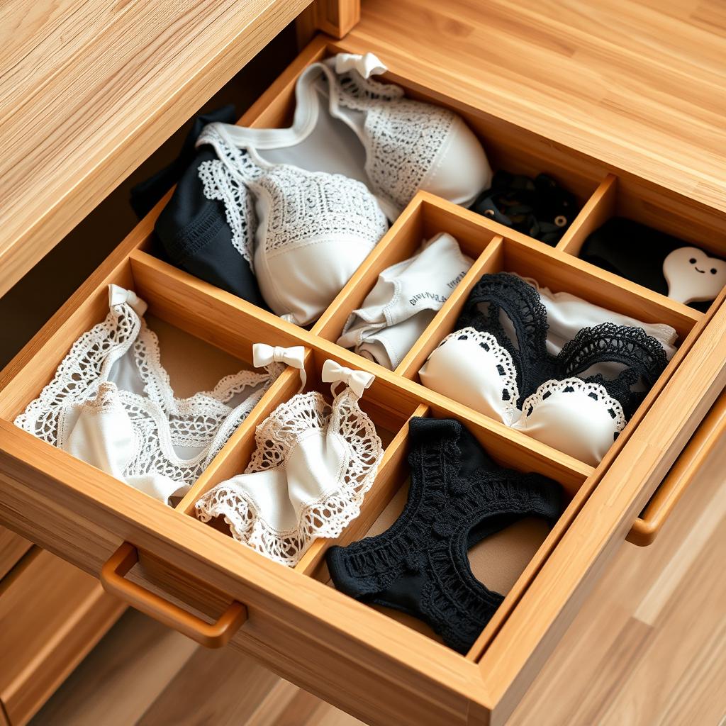 Organisateur en bambou avec compartiments amovibles pour lingerie