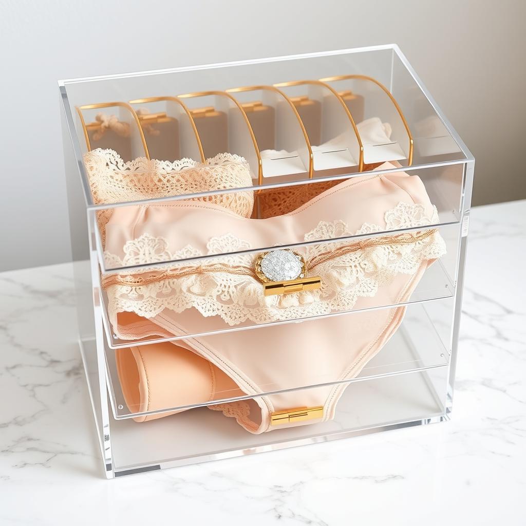 Porte-culottes design en acrylique transparent avec séparateurs dorés