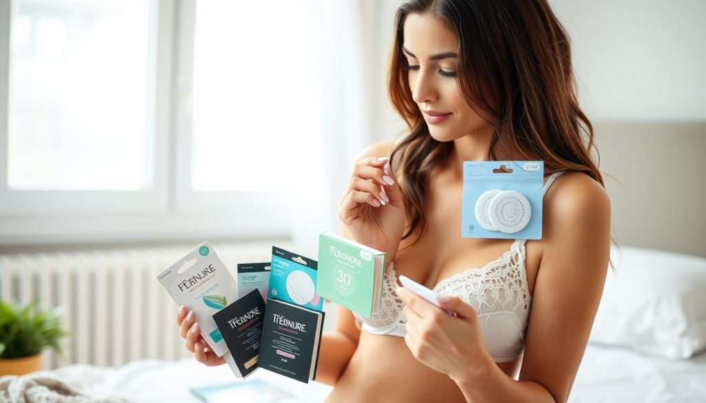 Femme choisissant des accessoires anti-transpiration pour sa lingerie