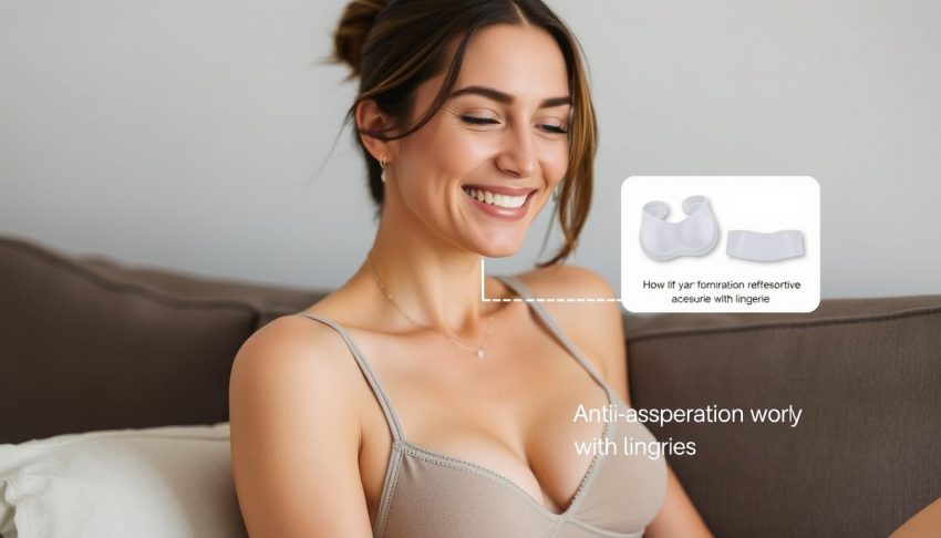 Femme montrant les avantages des accessoires anti-transpiration pour lingerie